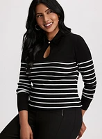 Striped Pearl Button Detail Sweater