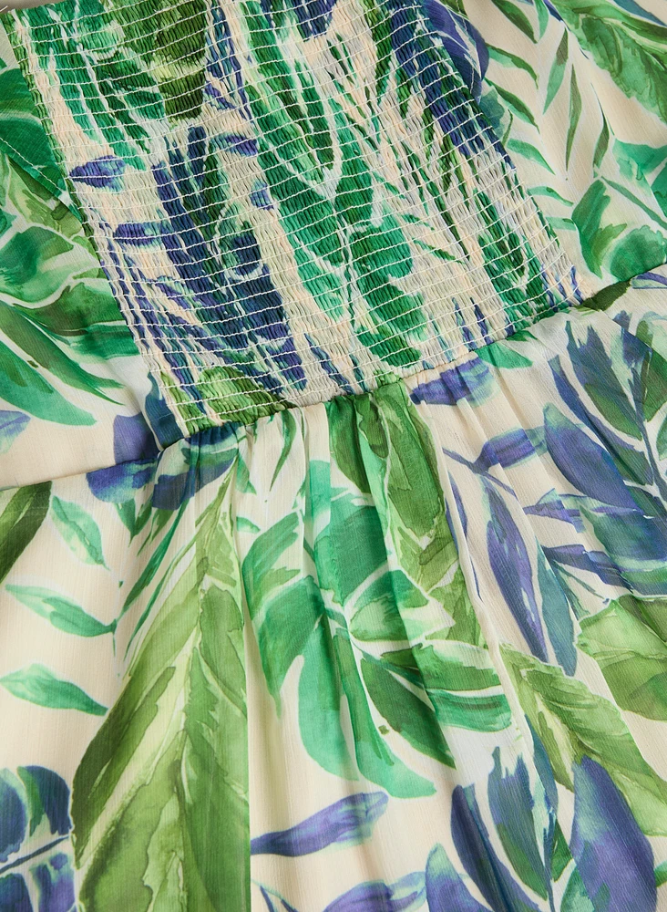 Ruffled V-Neck Crepe Maxi Dress