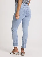 Pull-On Embroidered Hem Jeans