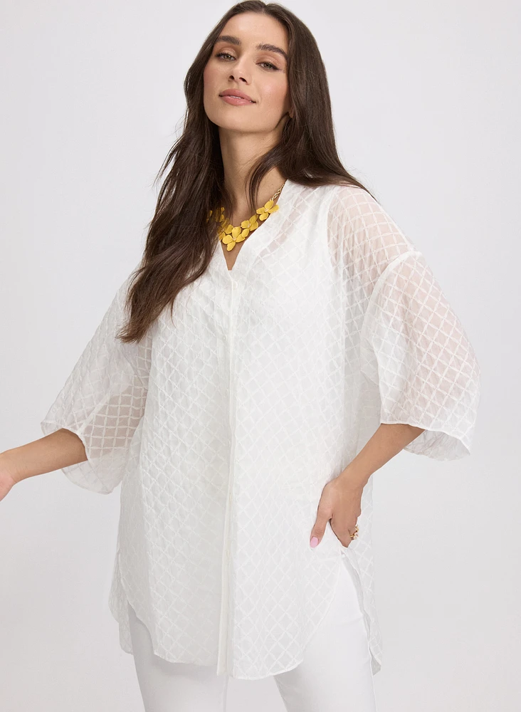 Cotton Grid Print Blouse