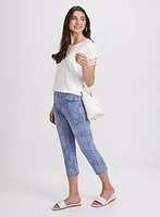 Rose Print Denim Capris