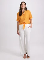 Pantalon Olivia large en mélange de lin