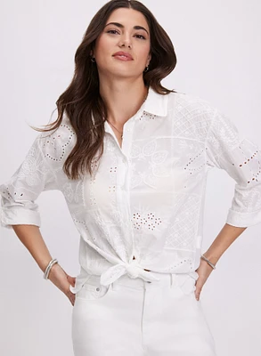 Embroidered Button-Down Blouse