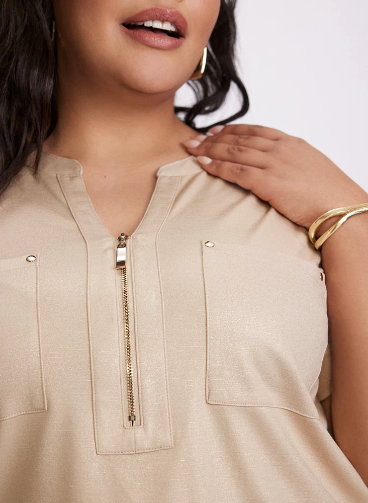 Foil Split V-Neck T-Shirt