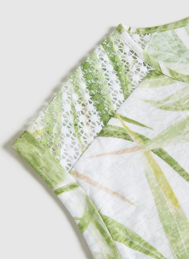 Tropical Crochet Detail T-Shirt