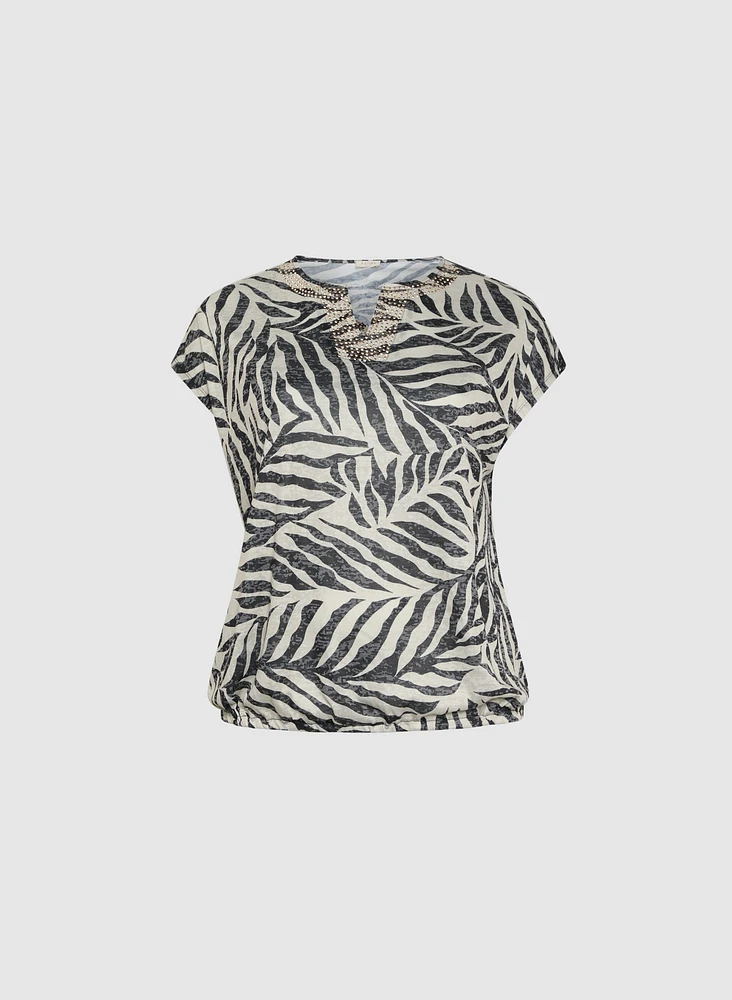 Embellished Palm Print T-Shirt