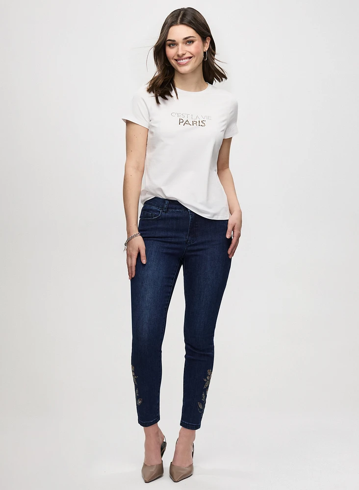 T-shirt uni avec lettrage scintillant