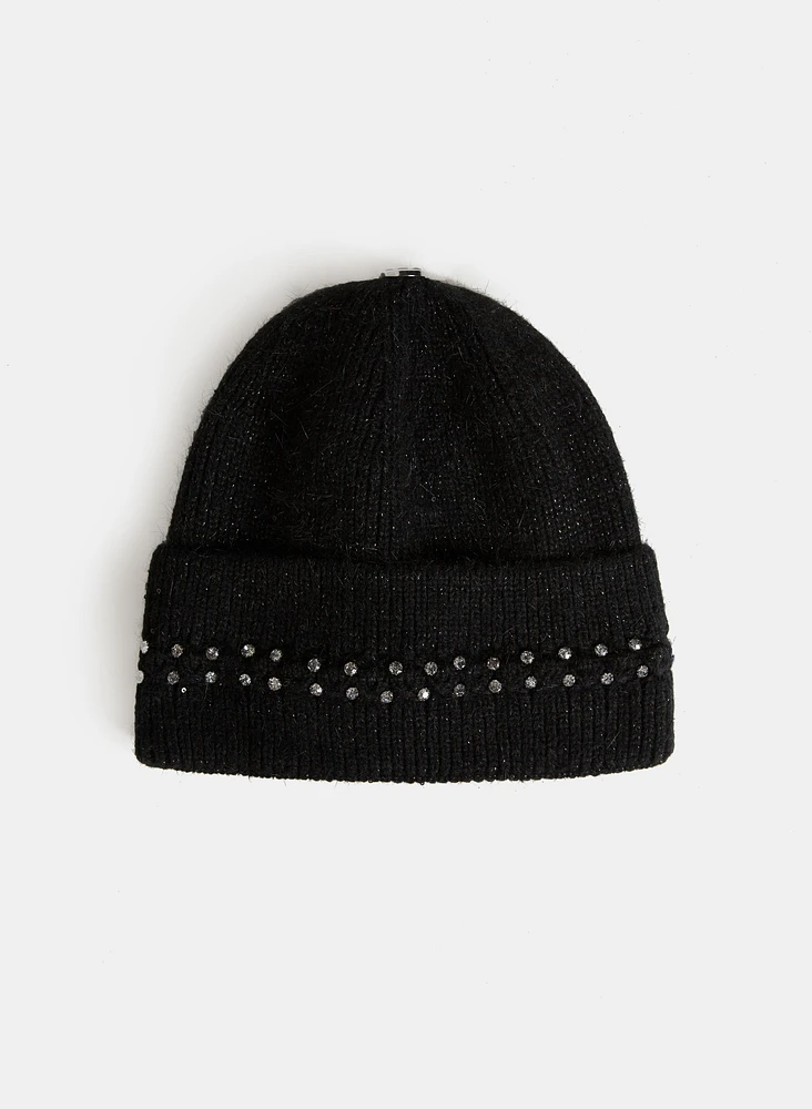 Tuque à pompon amovible et détails de cristaux