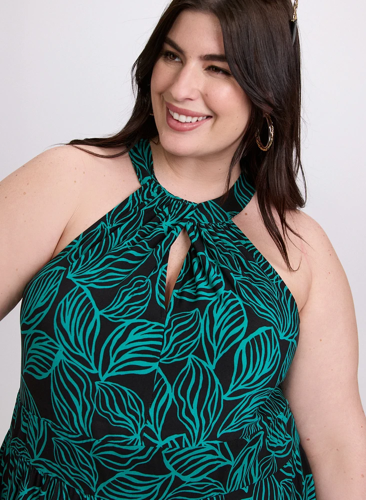 Leaf Print Maxi Dress
