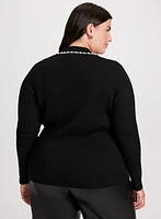 Pearl Trim Polo Sweater