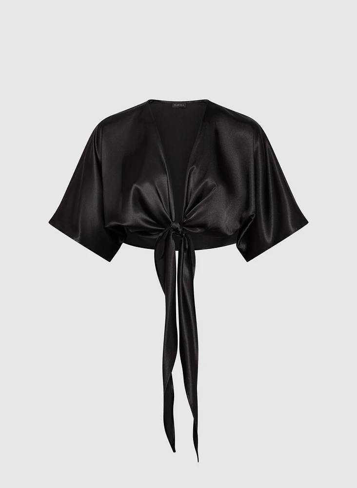 Tie-Front Satin Bolero