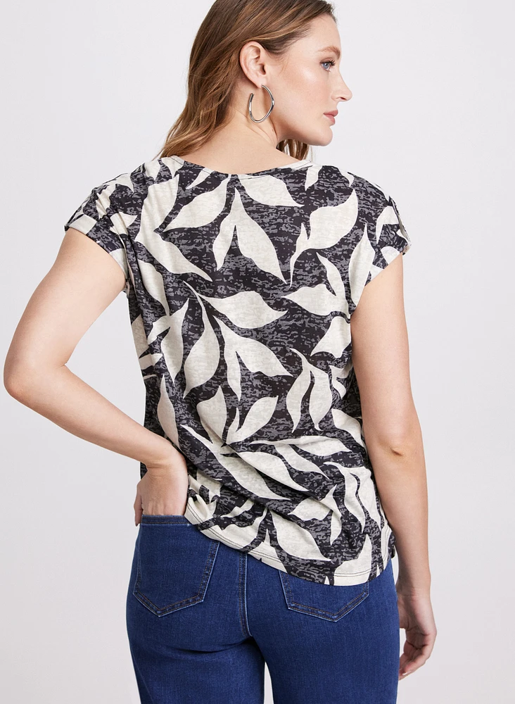 T-shirt à pierres et motif feuilles