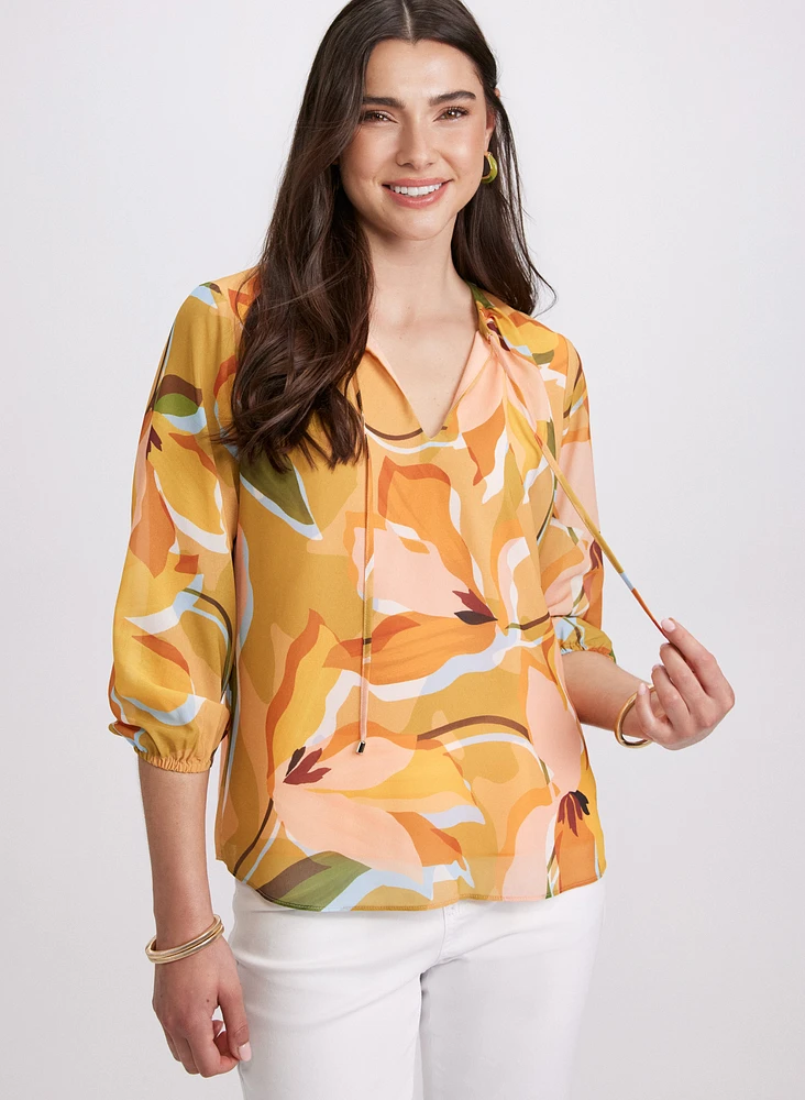 Floral Split Neck Blouse