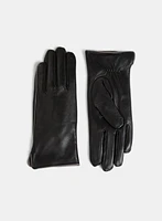 Leather Metallic Button Gloves