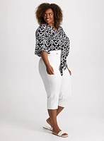 Tie-Front Geometric Print Blouse