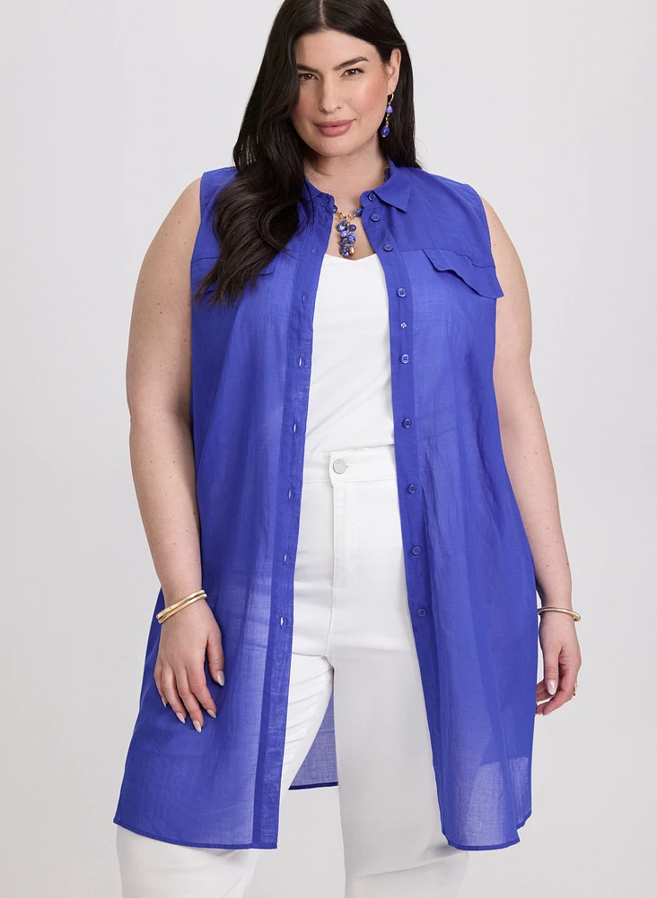 Button-Down Cotton Voile Blouse