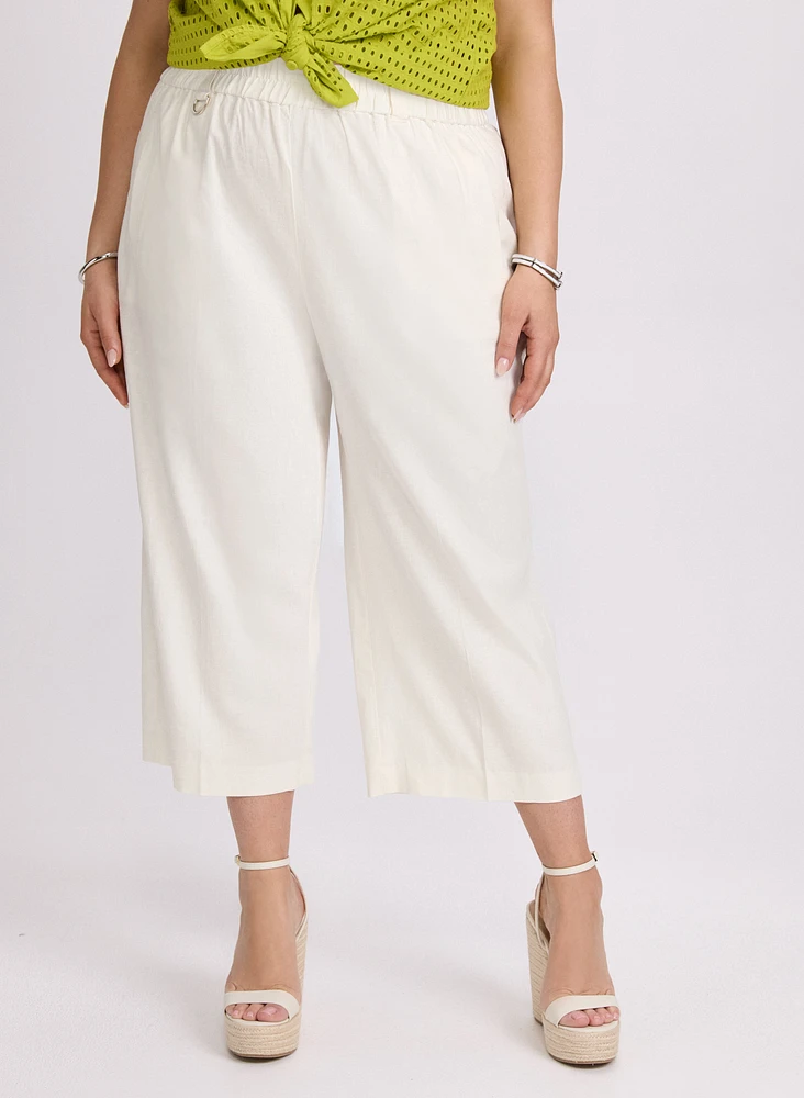Stretch Linen Wide-Leg Capris