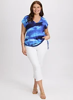 Abstract Drawstring Hem Top