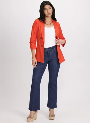Linen-Blend Blazer & Flare Leg Jeans