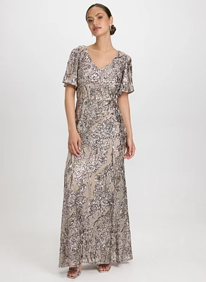 Robe à motif floral paillettes