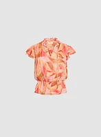 Tropical Print Tiered Sleeve Blouse