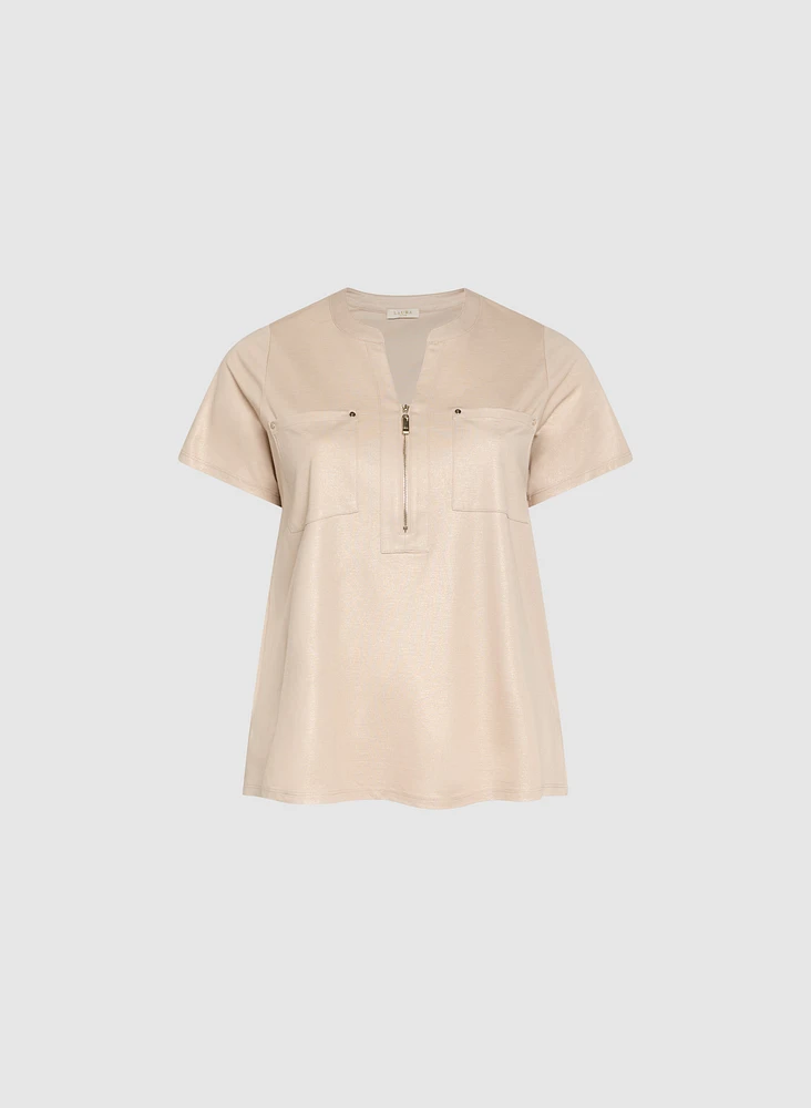 Foil Split V-Neck T-Shirt