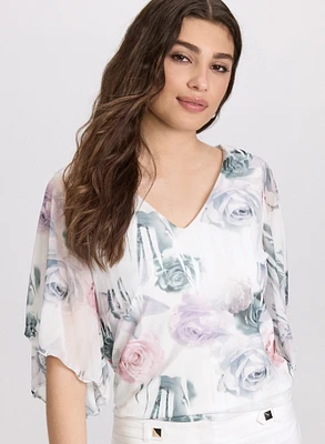 Mesh Rose Print Blouse