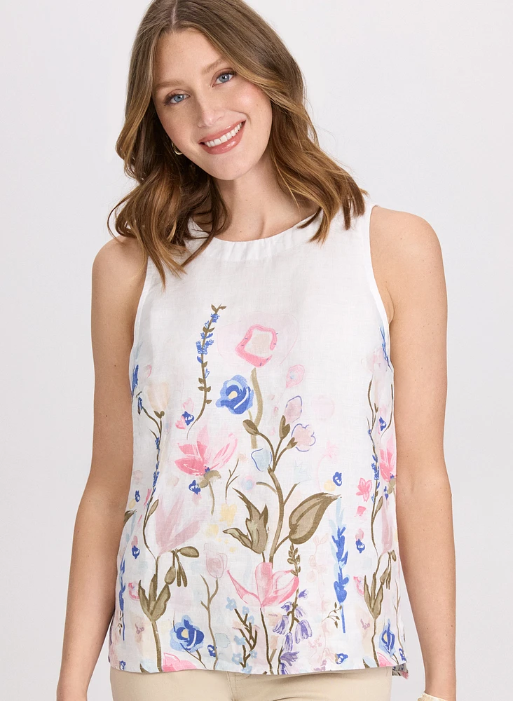 Blouse en lin floral sans manches
