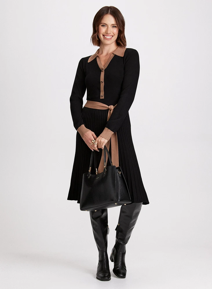 Colour Block Tie Waist Dress