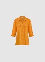 Rolled Sleeves Linen Blend Blouse