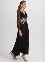 Metallic Floral Appliqué Dress