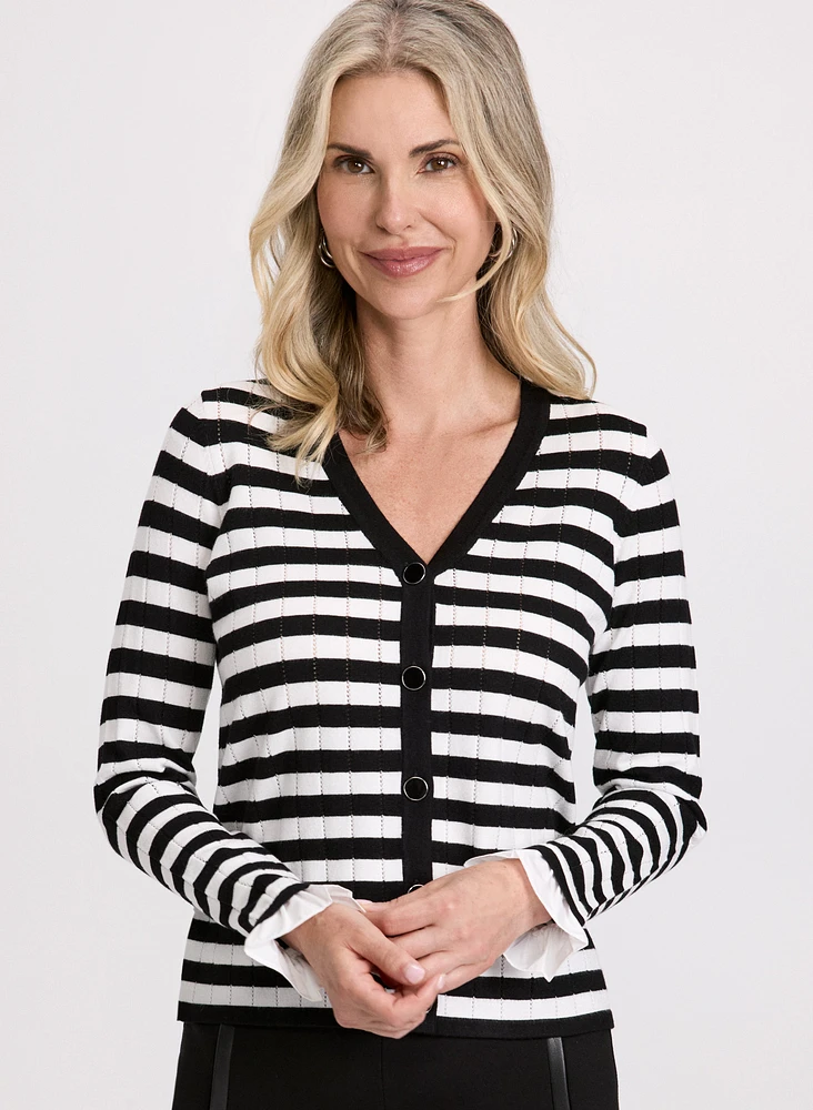 Striped Flared-Cuff Cardigan