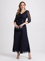 Sparkling Brooch Evening Dress