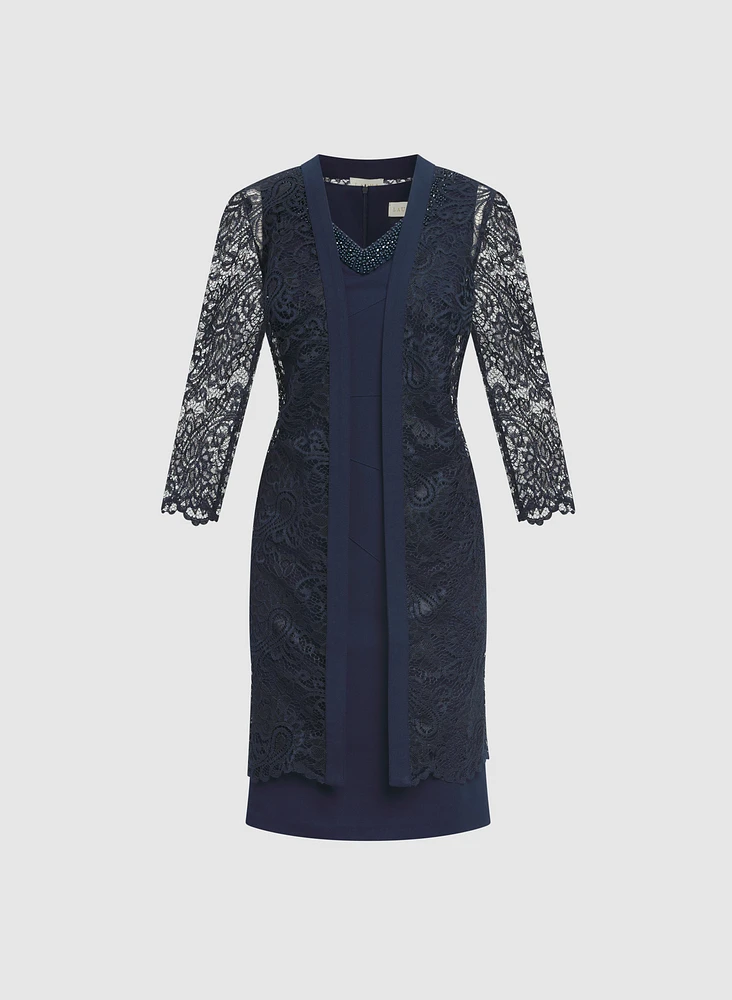 Ensemble de robe fourreau et veste en dentelle