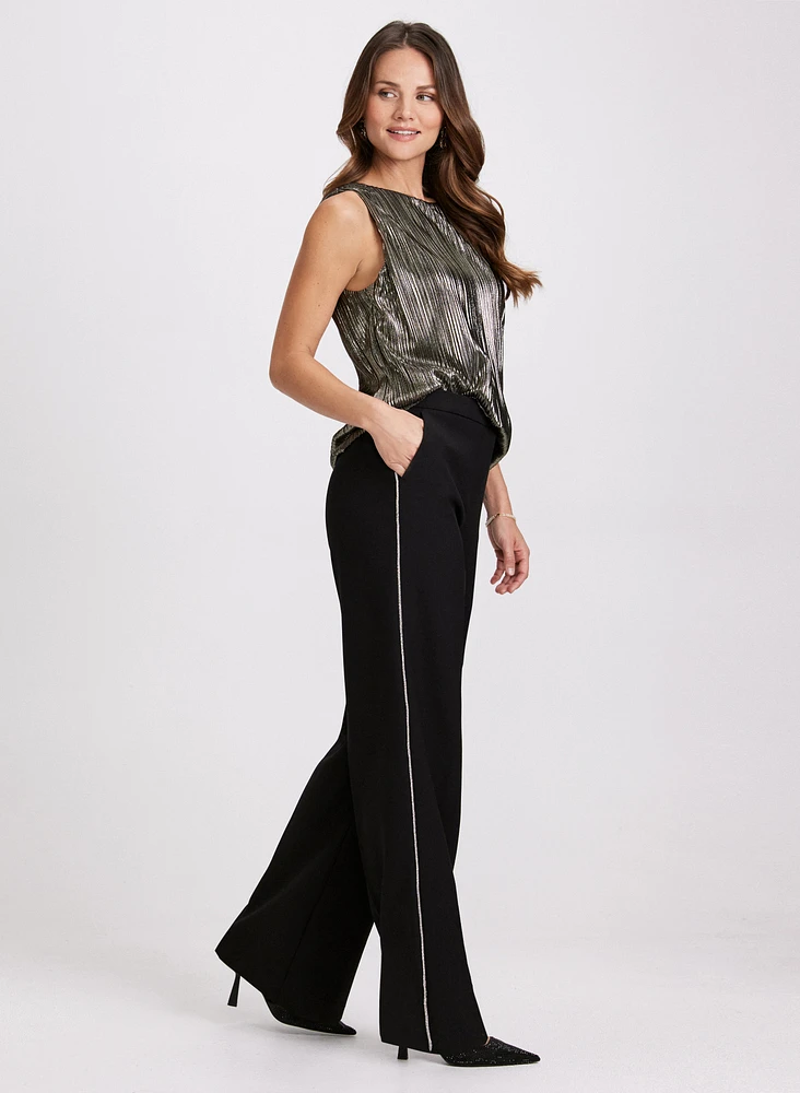 Olivia Wide-Leg Crystal Detail Pants - Regular