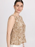 Embroidered Open Knit Top