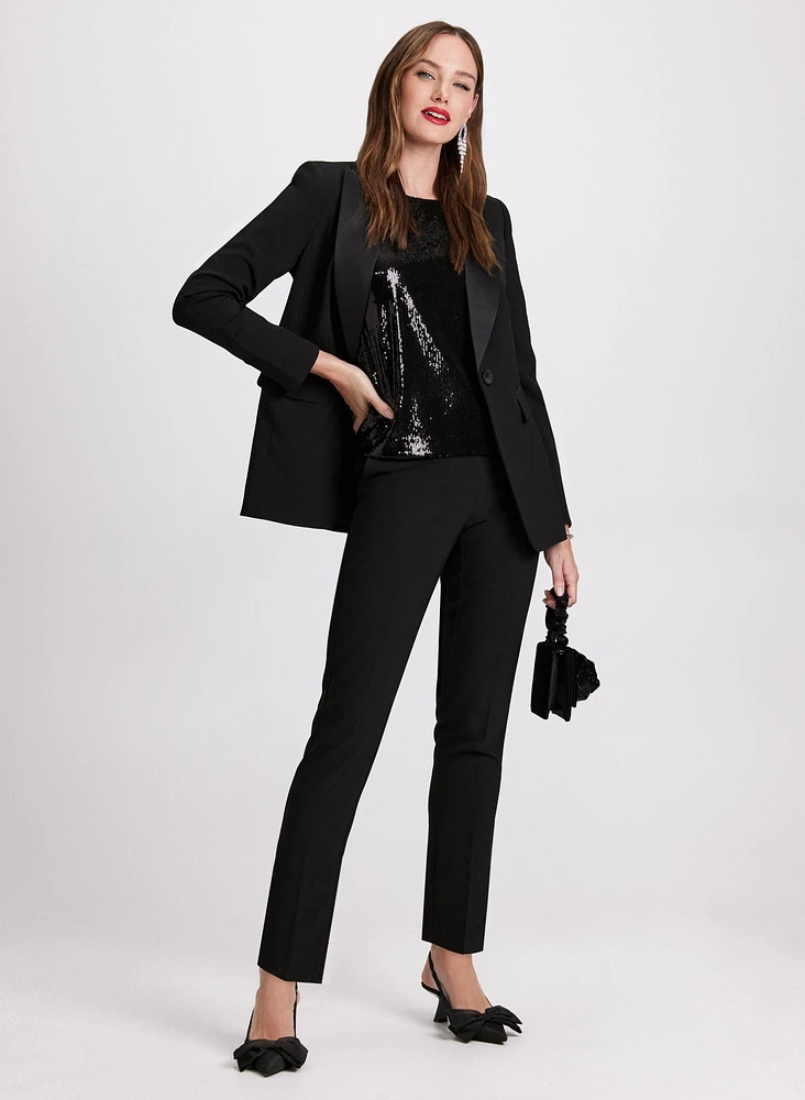 Satin Lapel Tuxedo Jacket & Emma Slim-Leg Pants