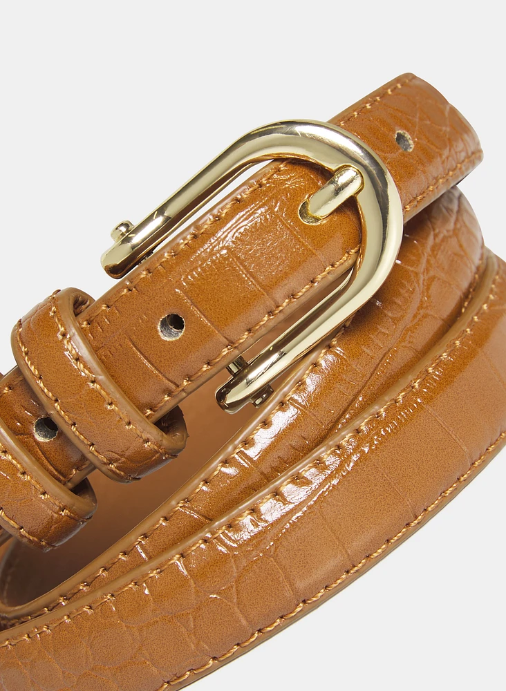Ceinture mince à effet peau de crocodile