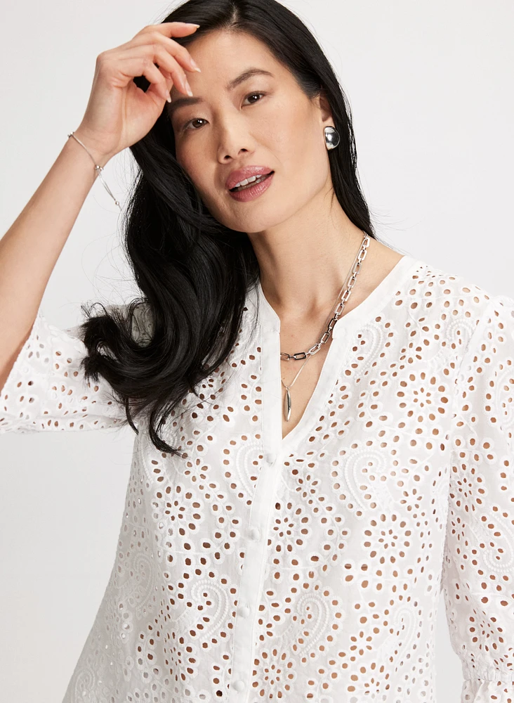 Eyelet Button Down Blouse