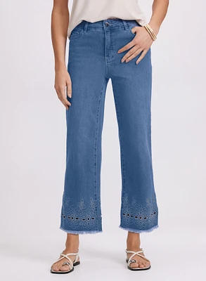Embroidered Wide-Leg Jeans