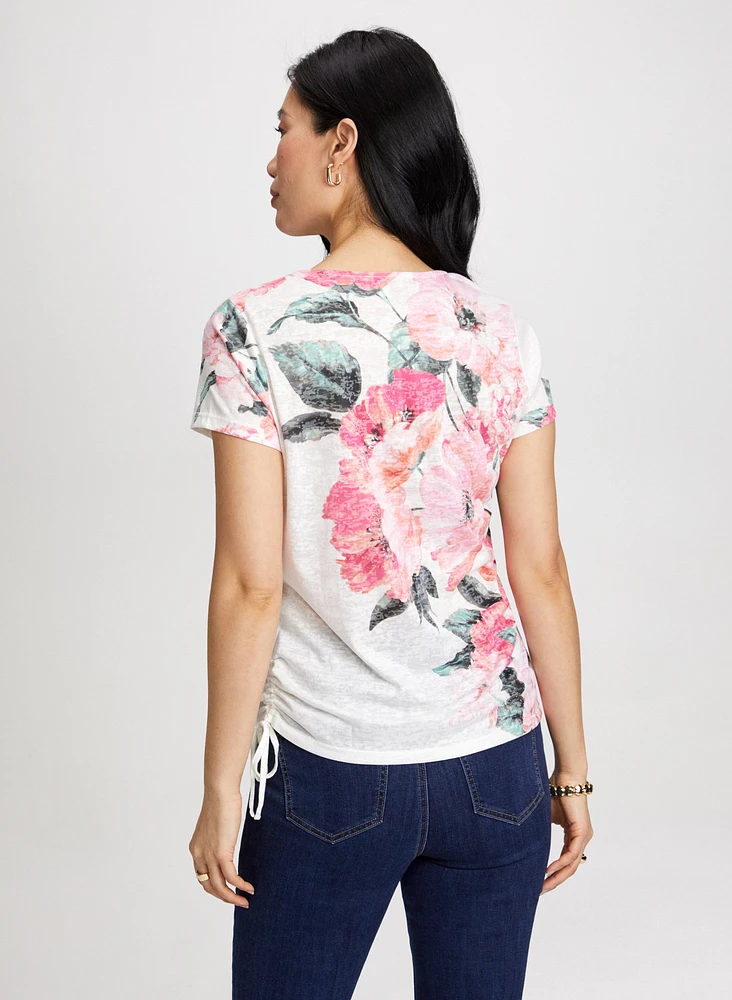 Floral Print Drawstring Tee