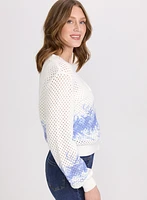 Printed Open Knit Cardigan