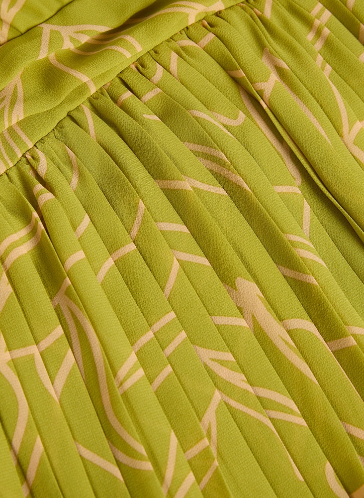 Leaf Print Plissé Dress