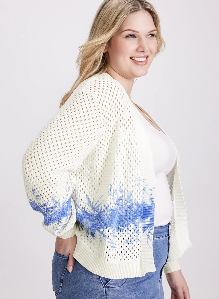 Cardigan en tricot ajouré à imprimé abstrait