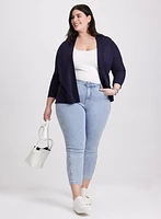 Ribbed Trim Open-Front Cardigan