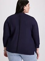 Ribbed Trim Open-Front Cardigan