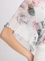 Mesh Rose Print Blouse
