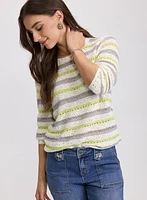 Striped Pointelle Knit Sweater