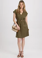 Belted Stretch Linen-Blend Dress