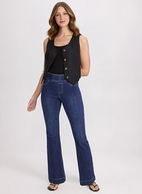Linen-Blend Vest & Flare-Leg Jeans